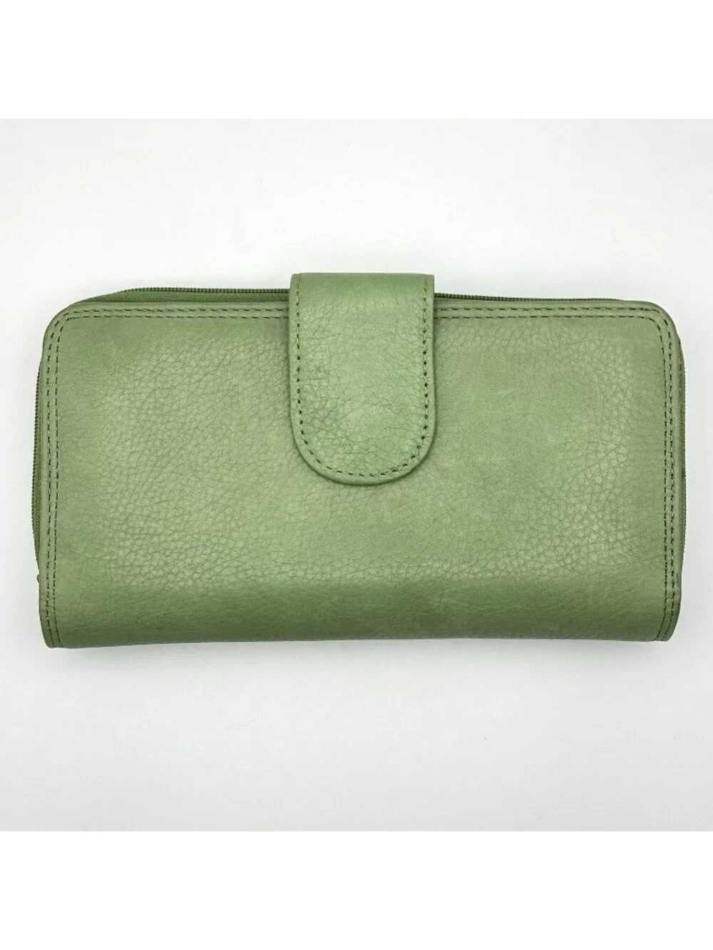 Green Wallet Checkbook Leather Exterior Snap Closure